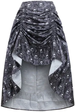 Black & White Skull Satin Adjustable High Low Skirt