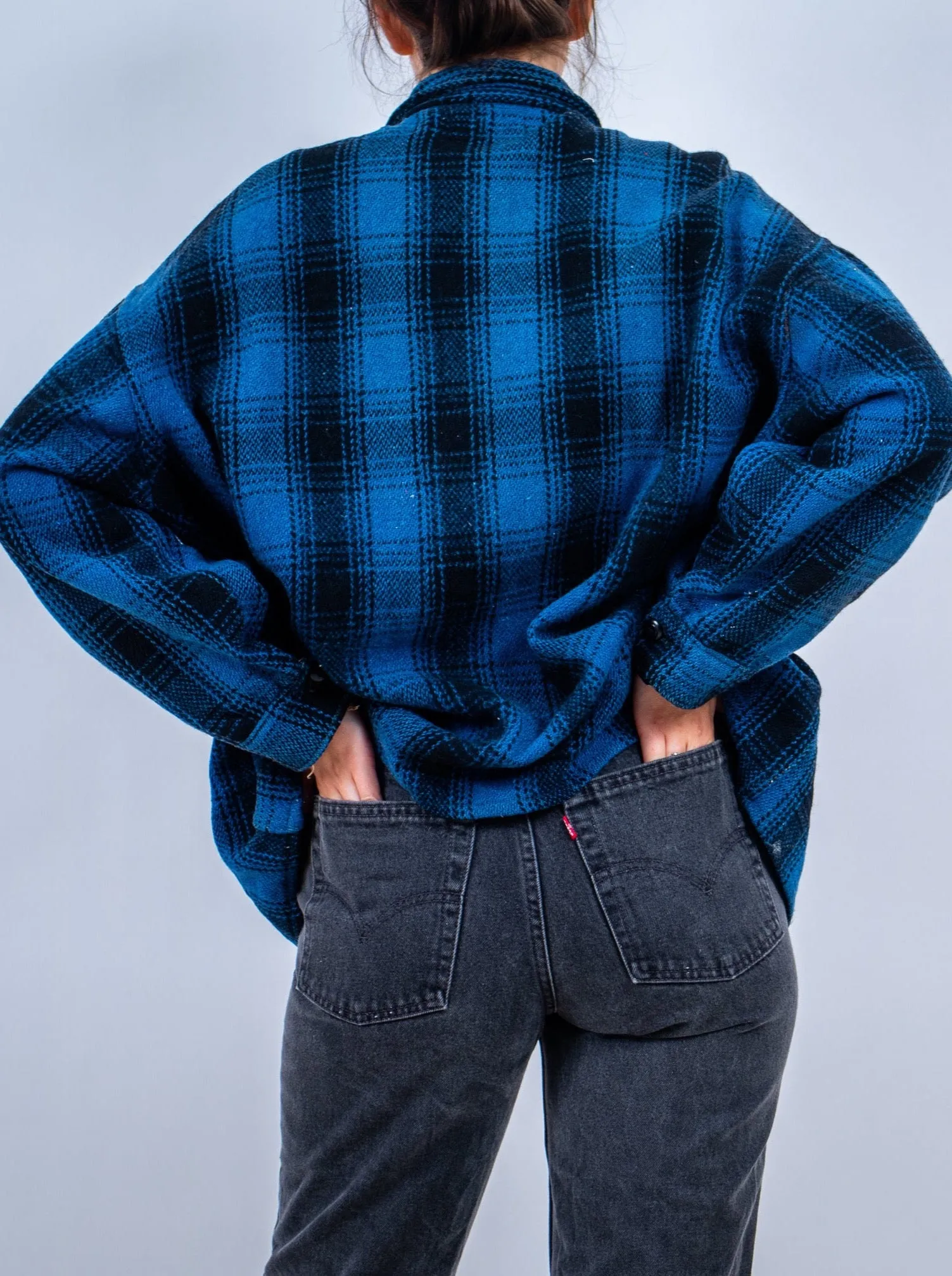 1940s LUMBER KING Buffalo Black and Blue Plaid Shacket