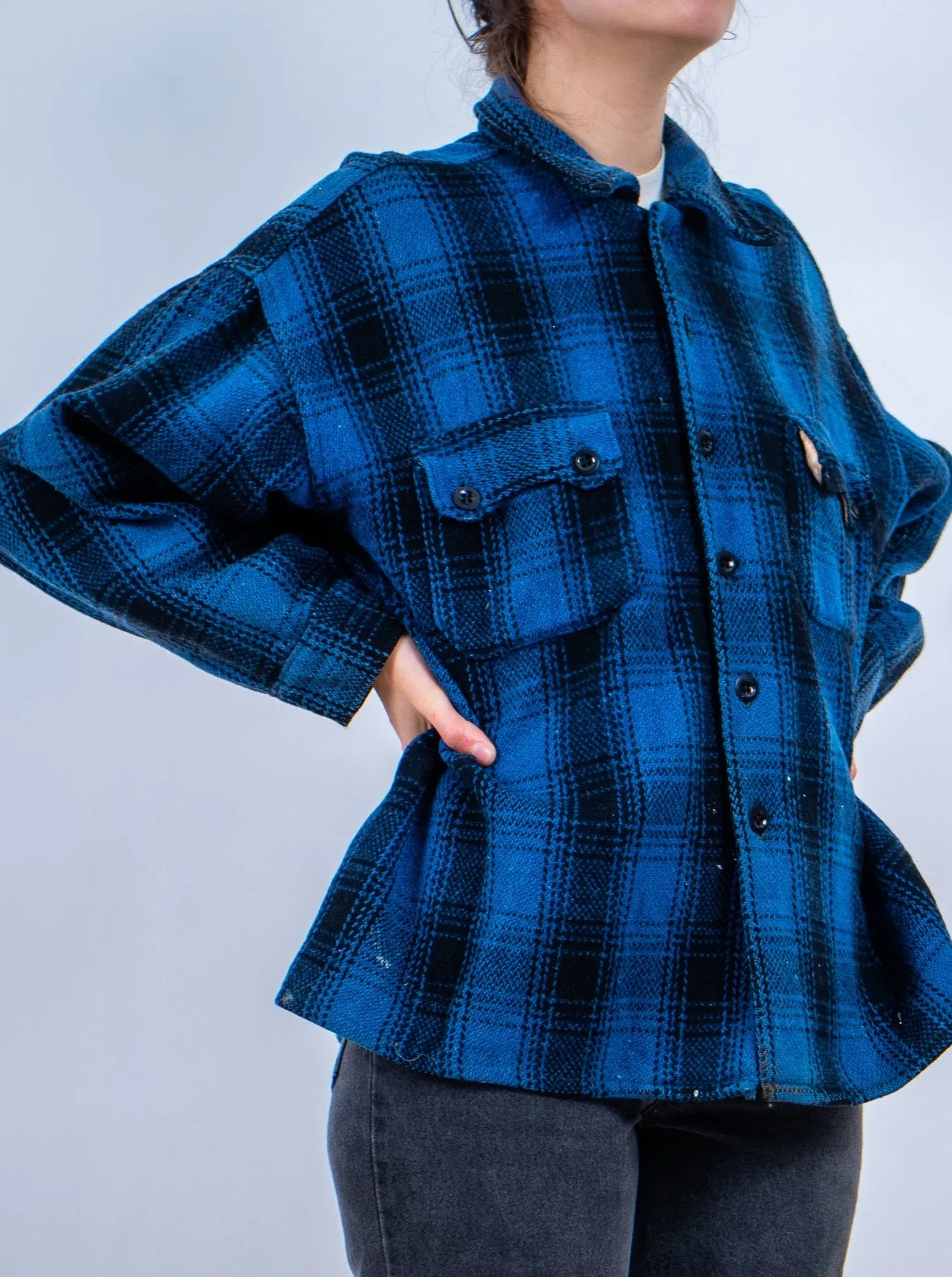 1940s LUMBER KING Buffalo Black and Blue Plaid Shacket