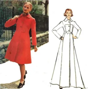 1970s Pattern, Vogue Semi Fitted Coat, Couturier - Bust 34" (86cm)