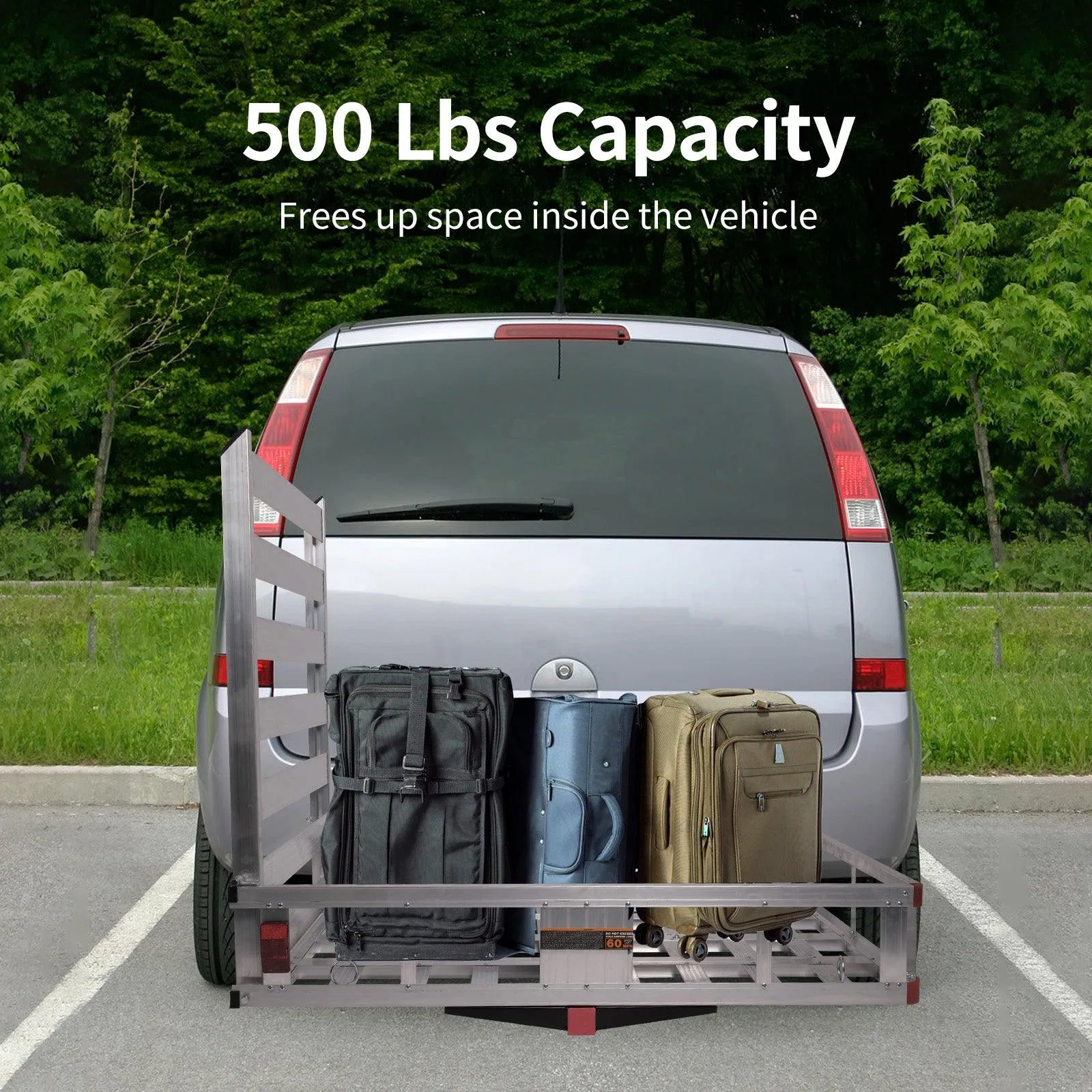 50"x 29.7" Hitch Mount Cargo Carrier Trailer Aluminum Utility Basket with 41.5" Folding Wheelchair Ramp, Silver