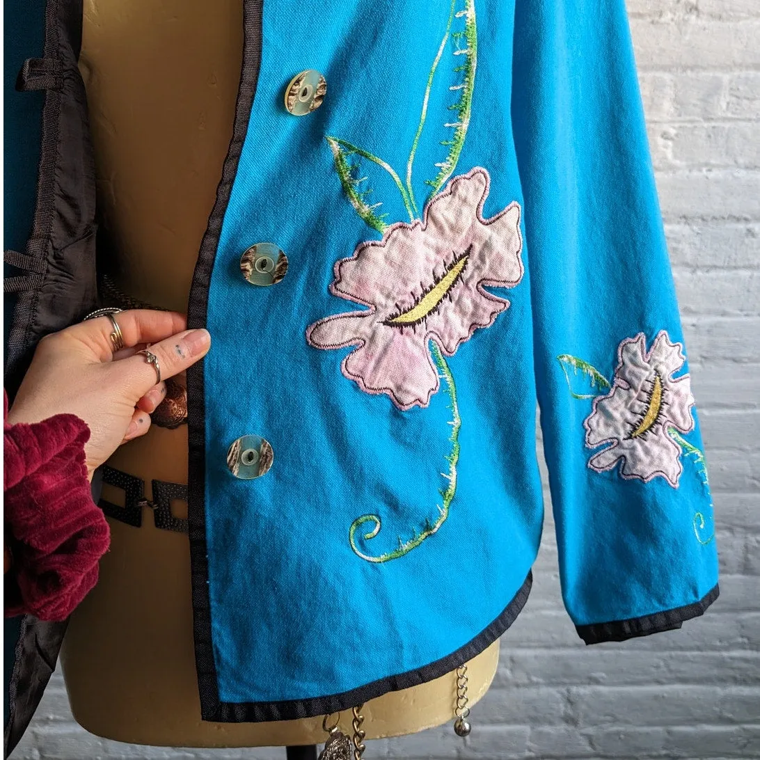 90s Vintage Patchwork Floral Embroidered Asian Inspired Jacket Shacket Blazer