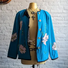 90s Vintage Patchwork Floral Embroidered Asian Inspired Jacket Shacket Blazer