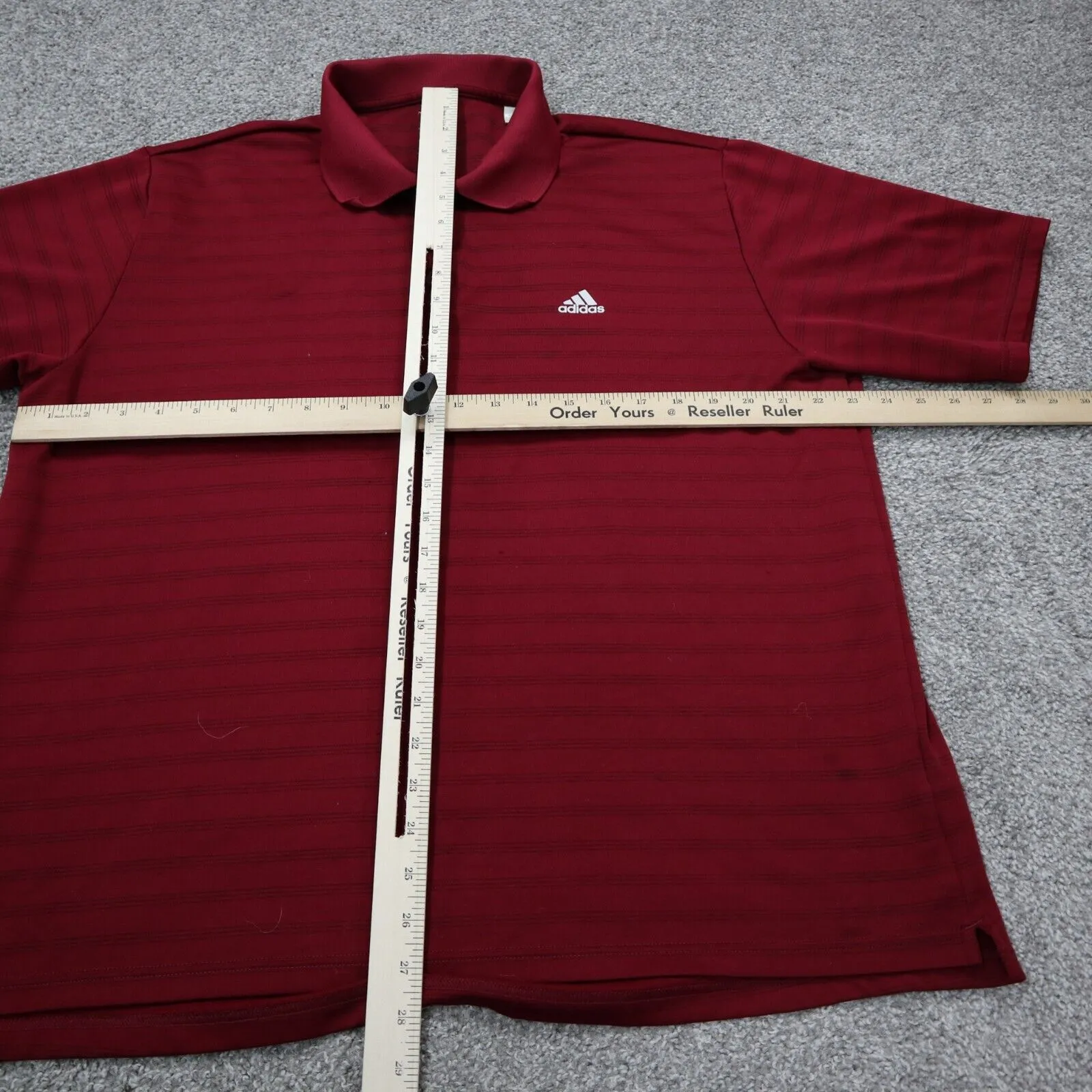 Adidas Men Polo Shirt Workout Short Sleeve Collar Button Stripe Burgundy Size XL