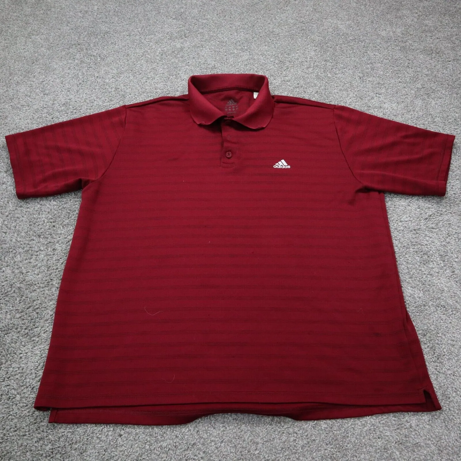 Adidas Men Polo Shirt Workout Short Sleeve Collar Button Stripe Burgundy Size XL