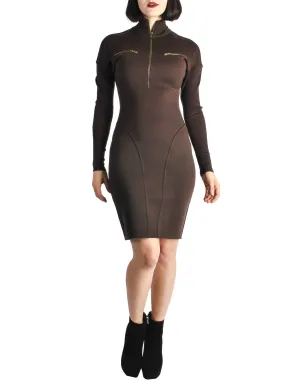 Alaïa Vintage Brown Stretch Knit Body Con Dress