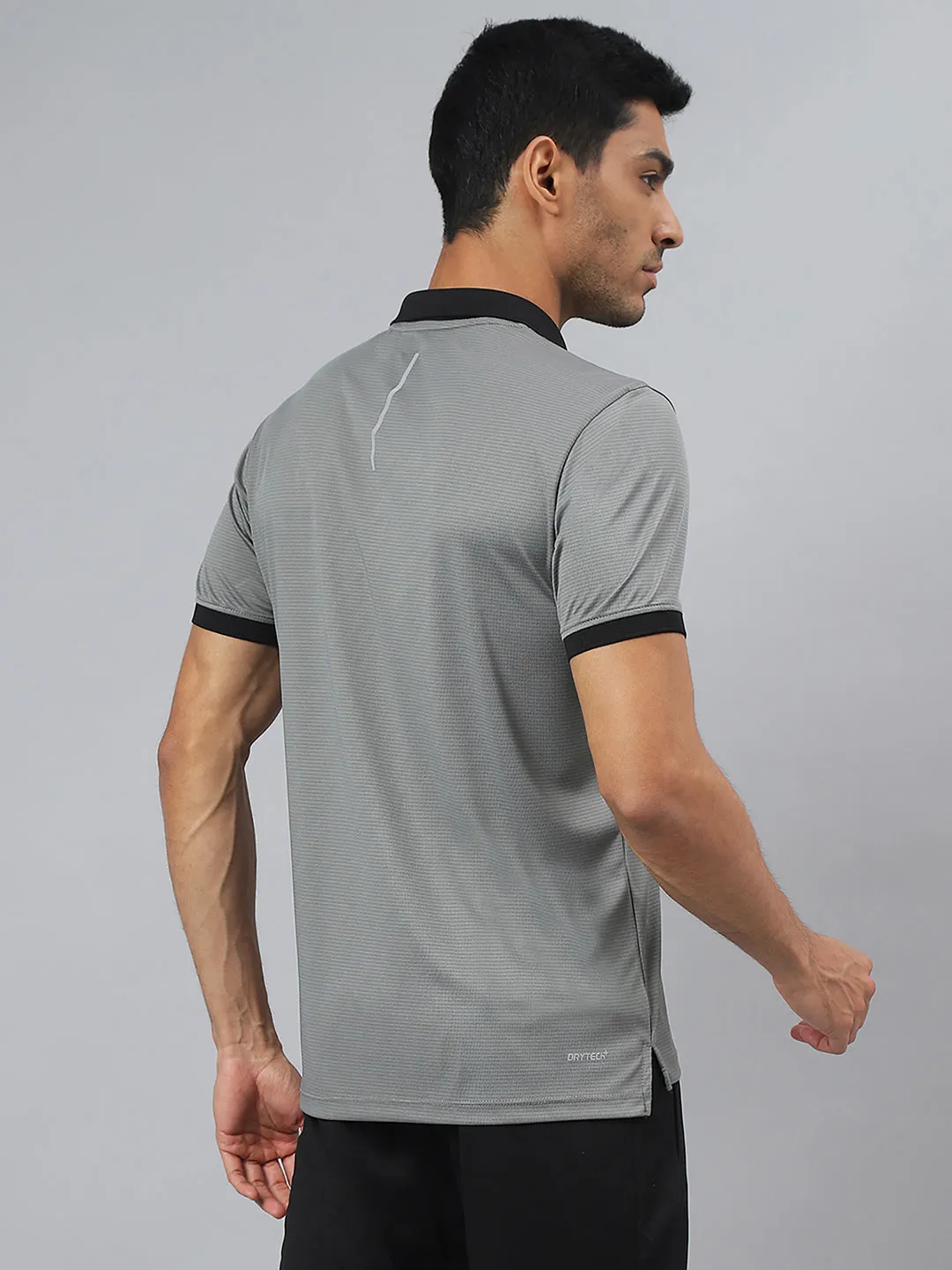 Alcis Men Dark Grey Drytech  Anti-Static Slim-Fit Running Polo T-Shirt