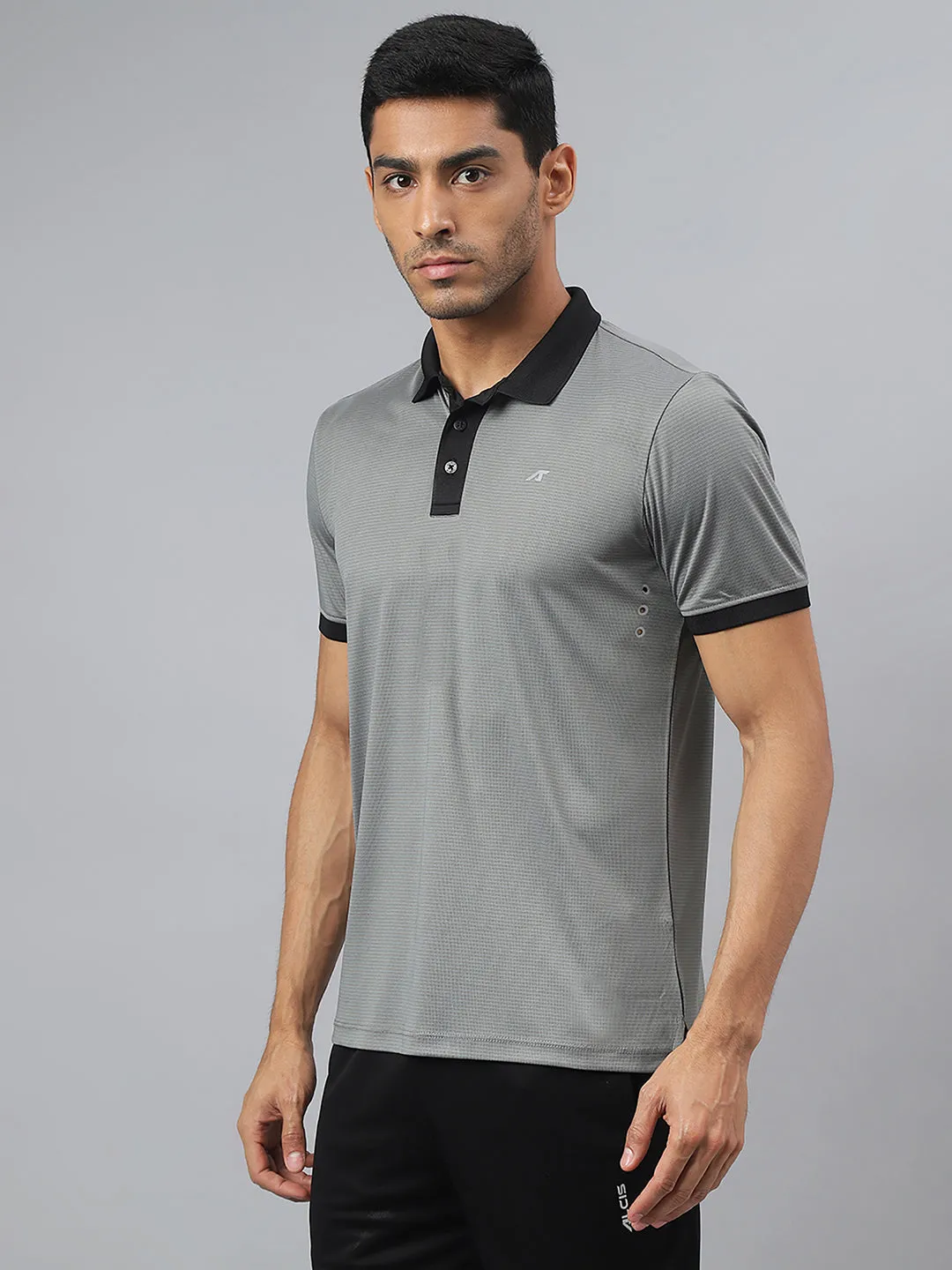 Alcis Men Dark Grey Drytech  Anti-Static Slim-Fit Running Polo T-Shirt