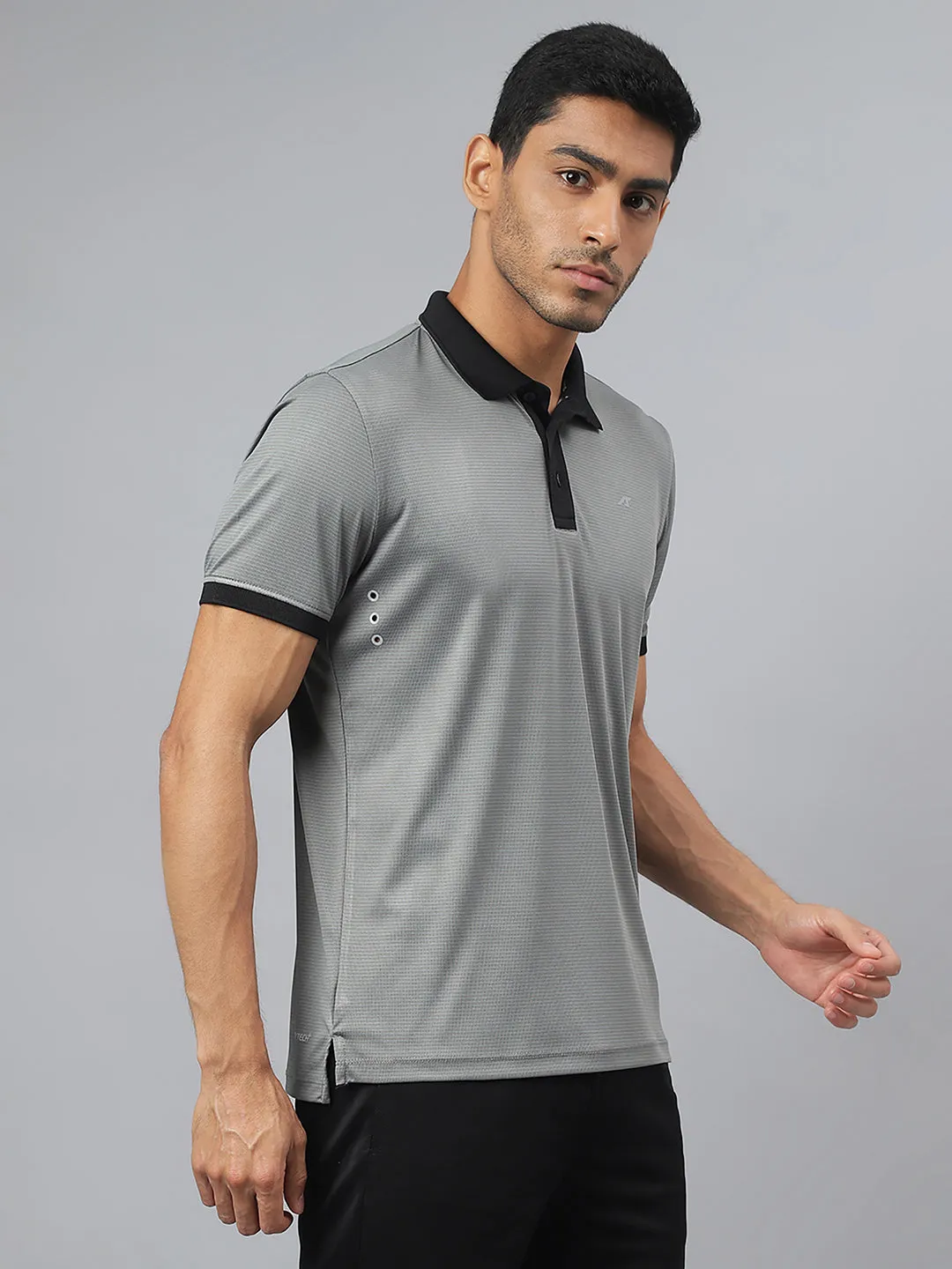 Alcis Men Dark Grey Drytech  Anti-Static Slim-Fit Running Polo T-Shirt