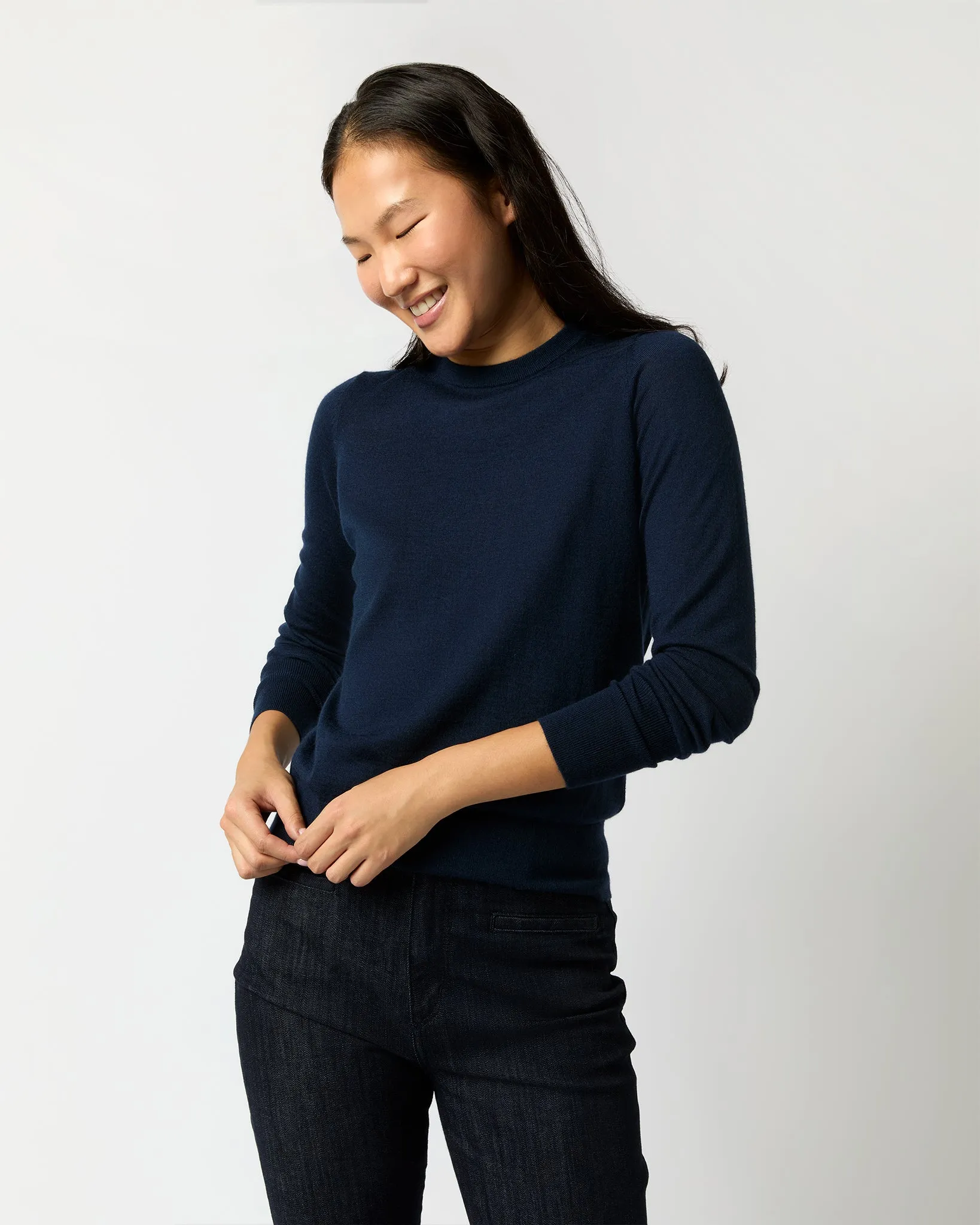 Alida Crewneck Sweater in Navy Cashmere