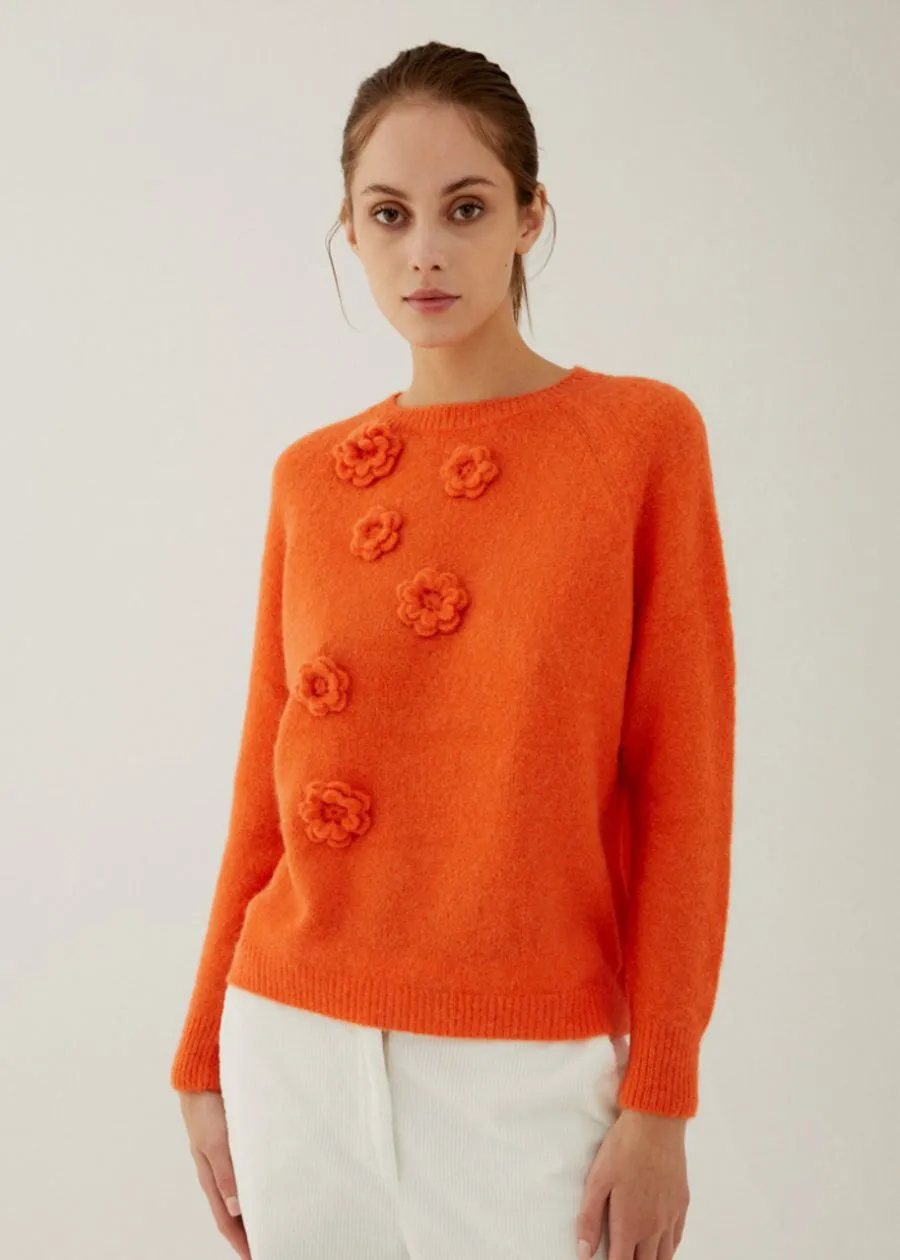 ANNECLAIRE - HAND EMROIDERED CREW NECK WOOL SWEATER