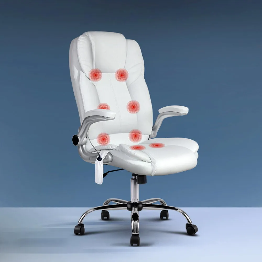 Artiss Massage Office Chair PU Leather 8 Point - White