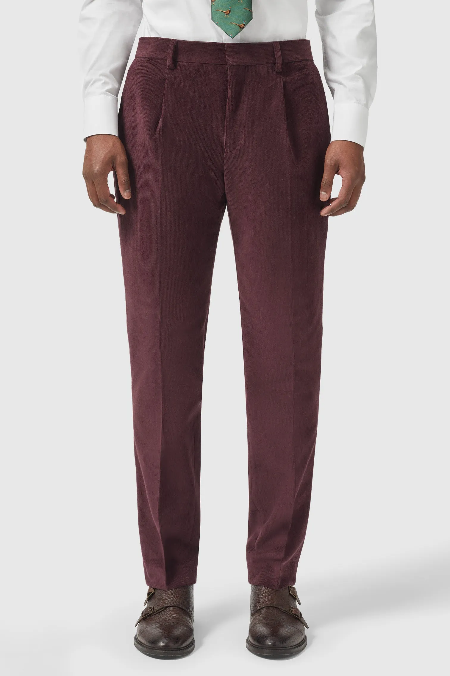 Aston Slim Fit Burgundy Corduroy Trousers - ARCHIVE