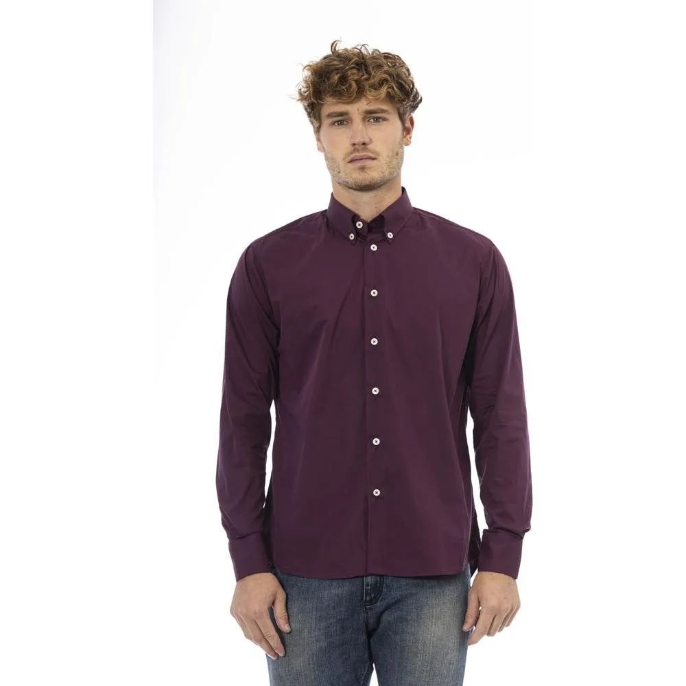 Baldinini Trend Burgundy Cotton Men Shirt