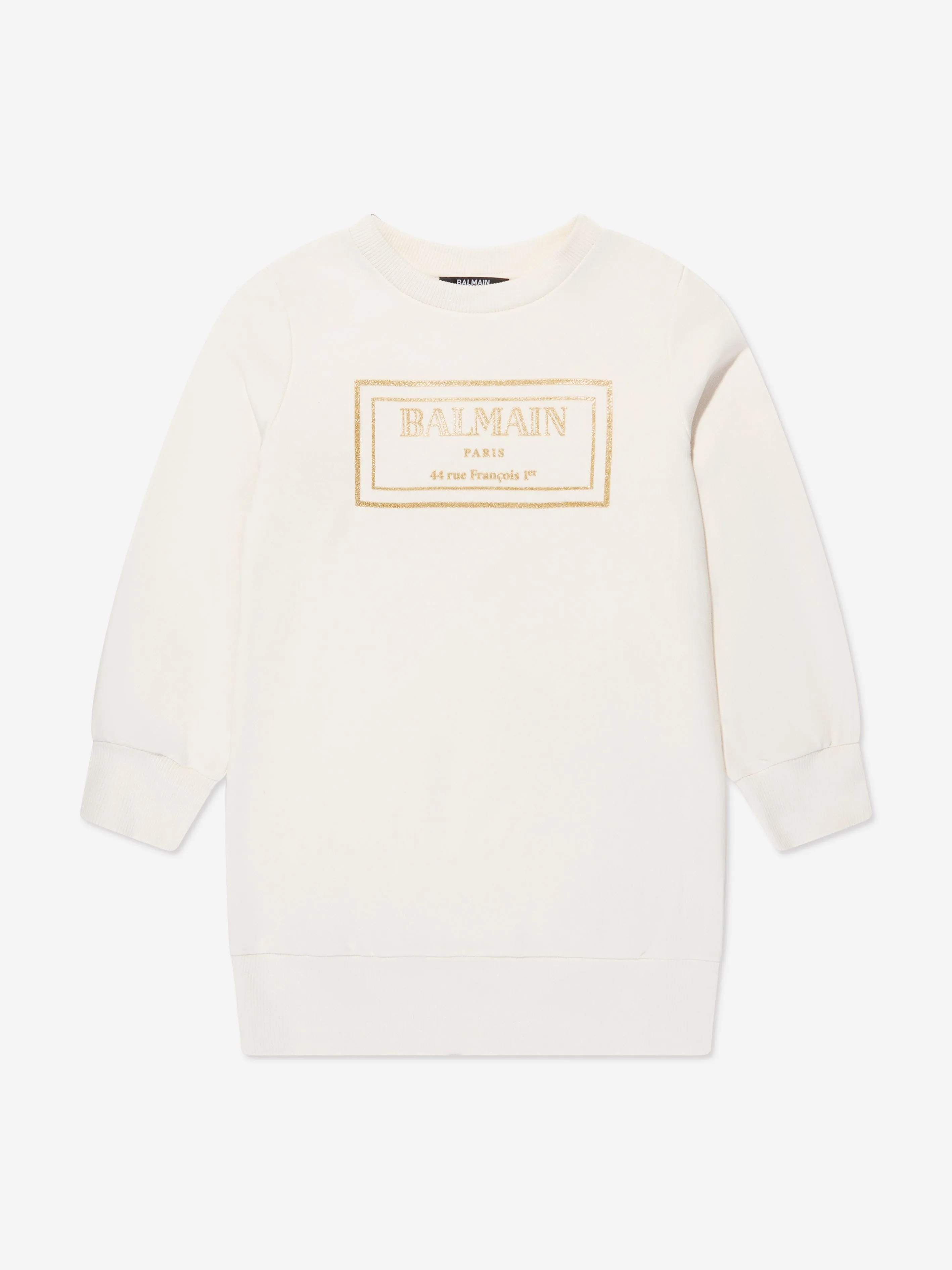 Balmain Girls Logo Sweater Dress in Ivory