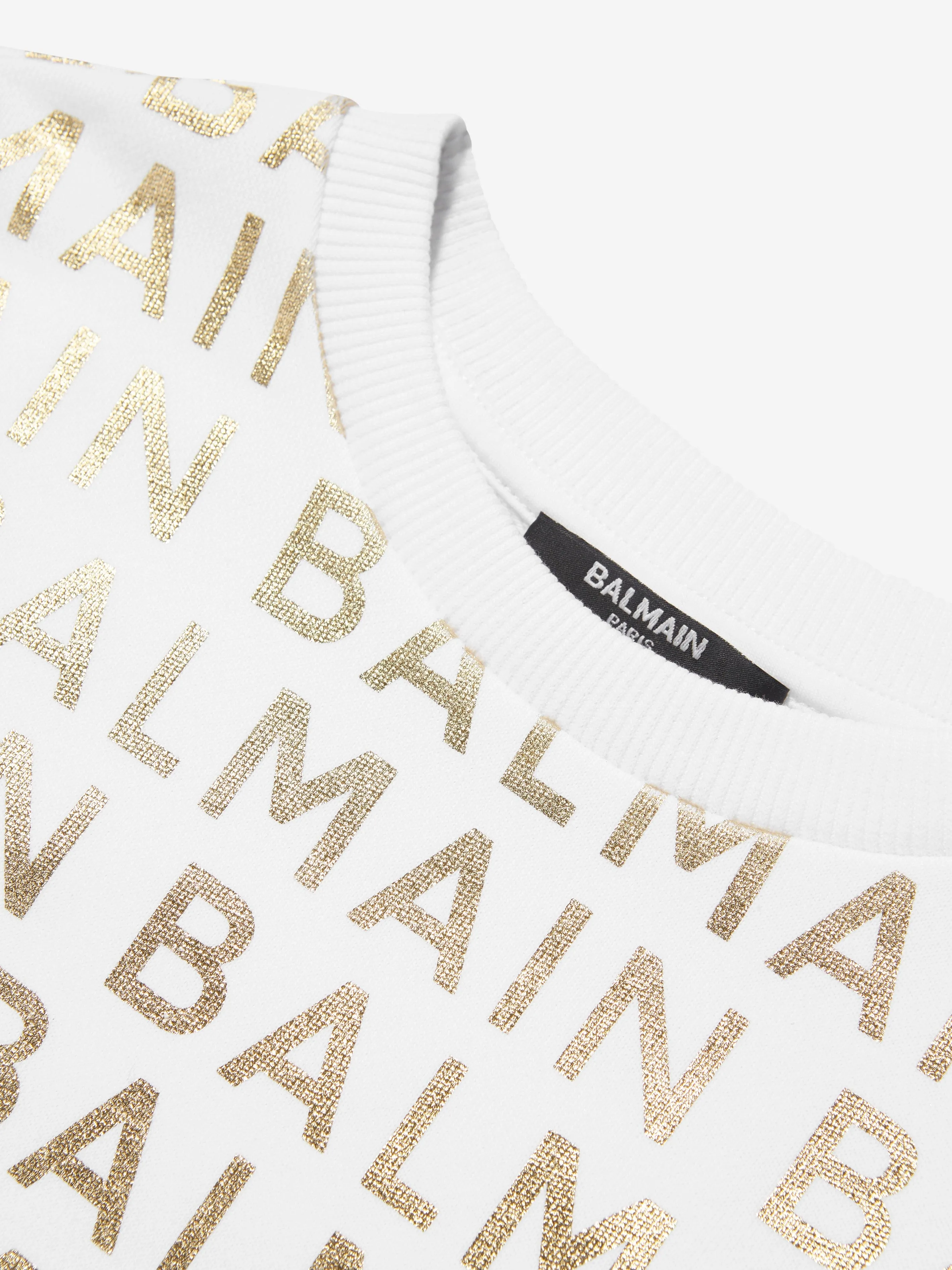 Balmain Girls Logo Sweater Dress in White