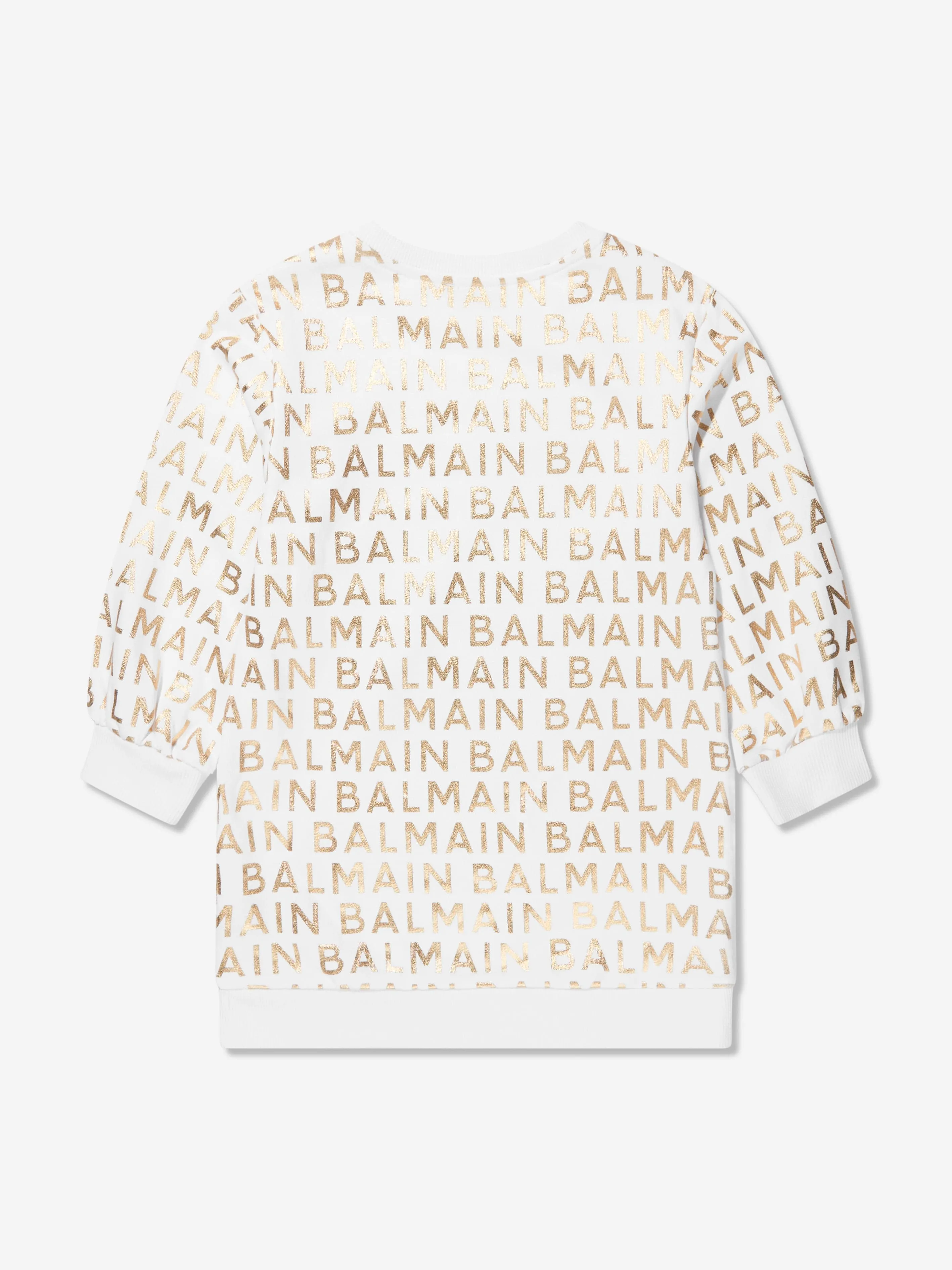 Balmain Girls Logo Sweater Dress in White