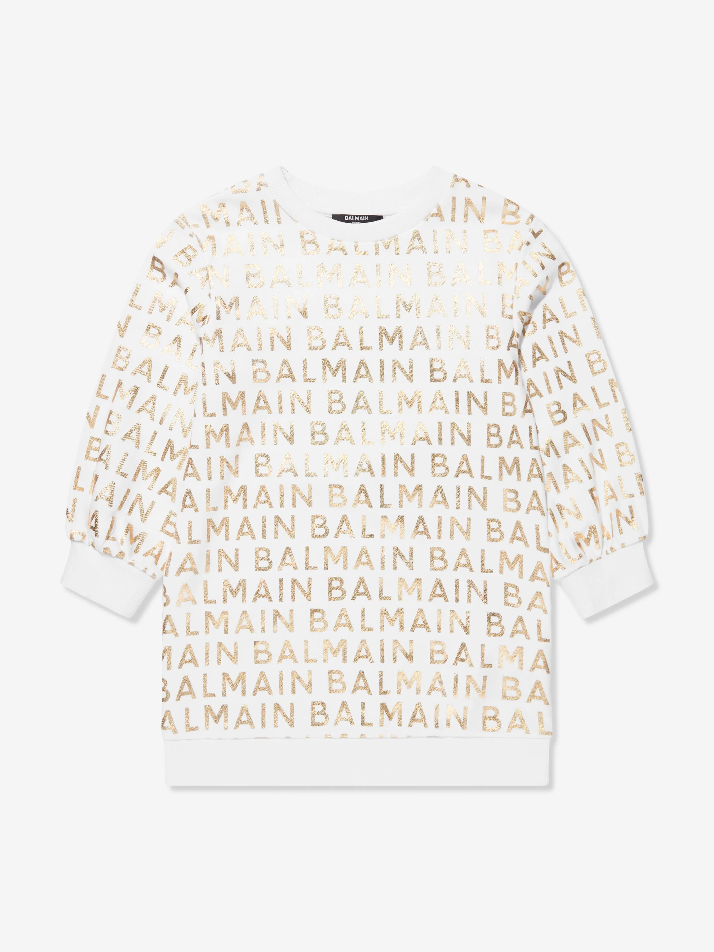 Balmain Girls Logo Sweater Dress in White