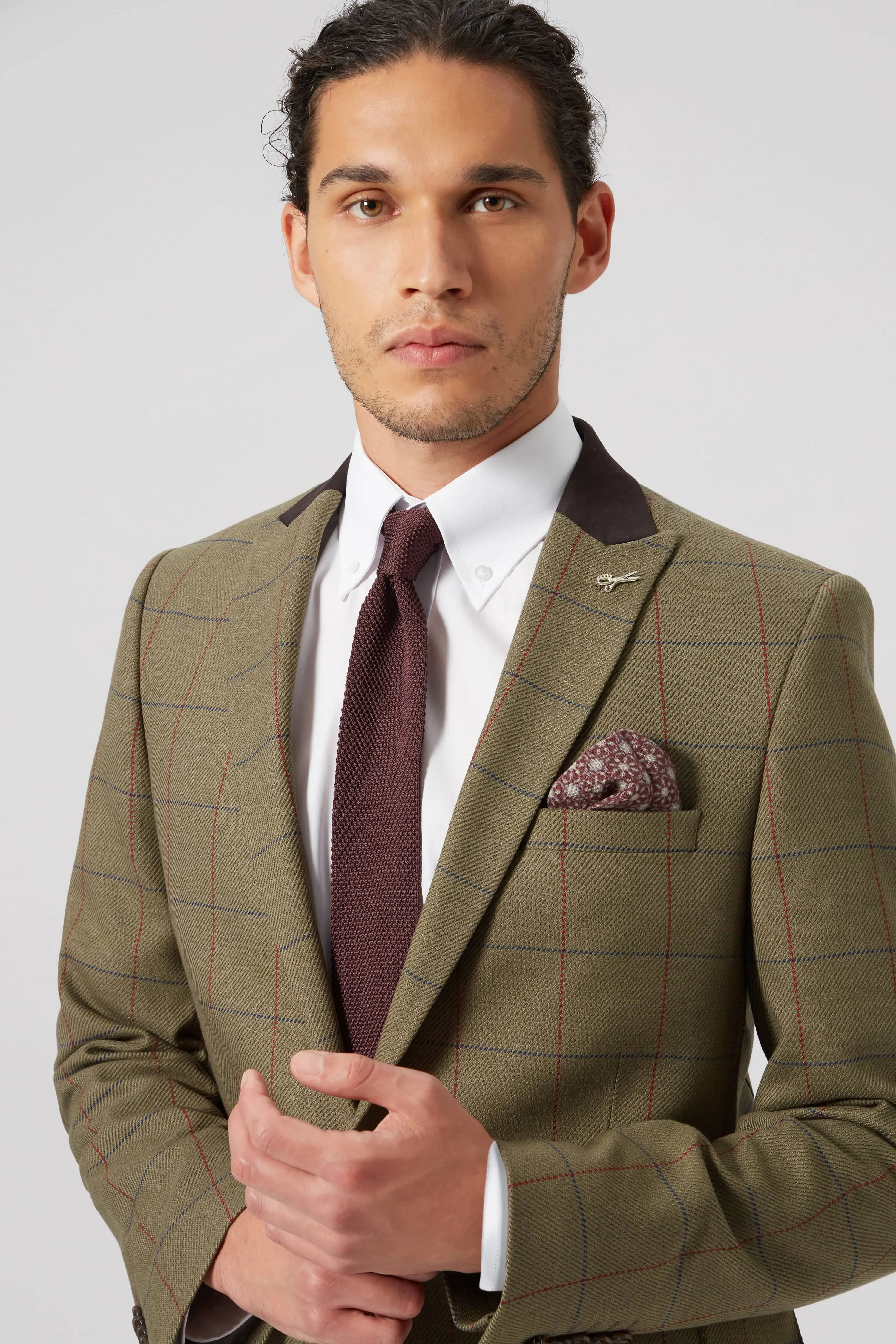 Beadon Slim Fit Khaki Check Tweed Jacket - ARCHIVE