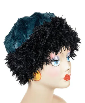 Beanie Hat, Reversible - Black Swan Faux Feather with Assorted Faux Fur