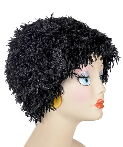 Beanie Hat, Reversible - Black Swan Faux Feather with Assorted Faux Fur