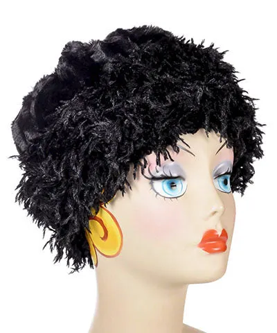 Beanie Hat, Reversible - Black Swan Faux Feather with Assorted Faux Fur