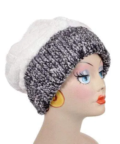 Beanie Hat, Reversible - Knit Look Faux Fur! Cozy Cable in Ash (Heather Gray) Faux Fur