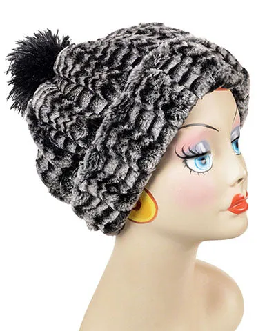 Beanie Hat, Reversible - Luxury Faux Fur in 8mm Black or Sepia Brown