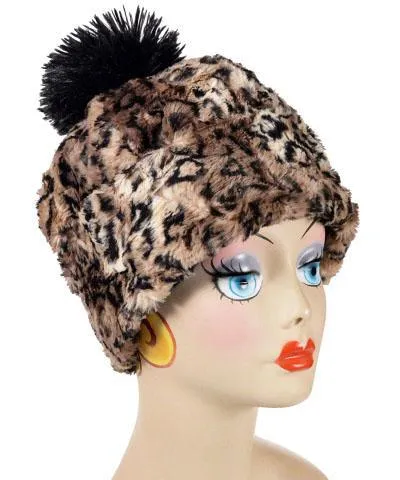 Beanie Hat, Reversible - Luxury Faux Fur in Carpathian Lynx