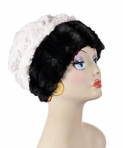 Beanie Hat, Reversible - Minky Faux Fur in Black