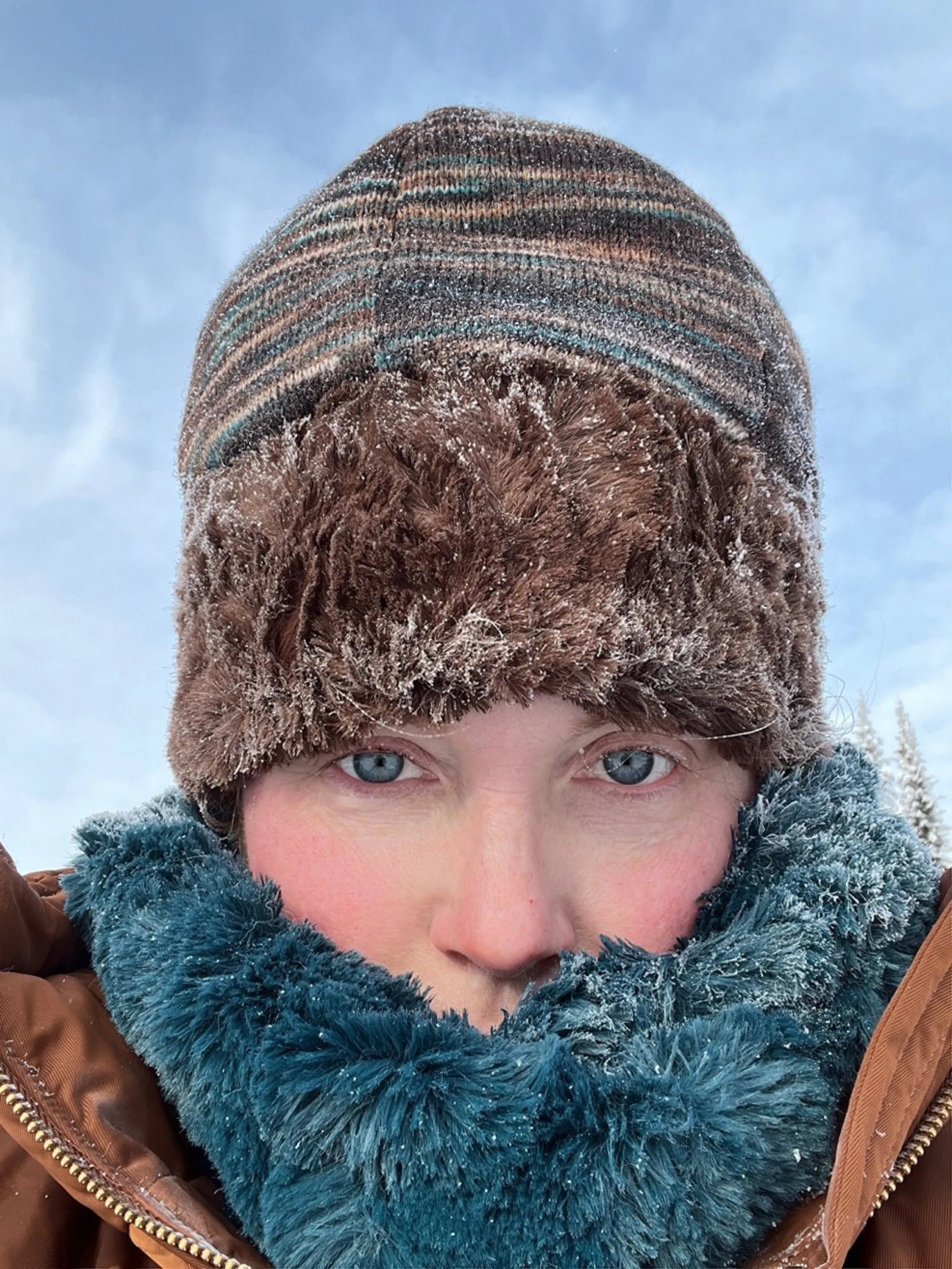 Beanie Hat, Reversible - Sweet Stripes in English Toffee with Cuddly Chocolate  Faux Fur