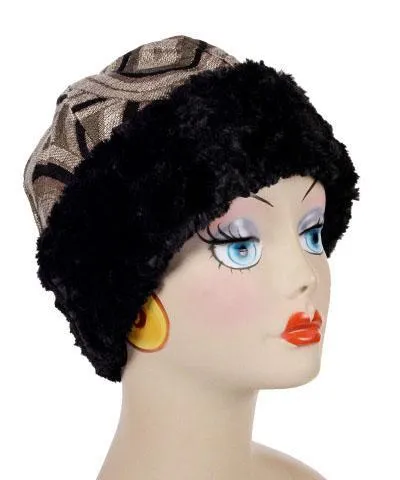 Beanie Hat, Structured - Deco Upholstery with Cuddly Faux Fur in Black - Sold Out!