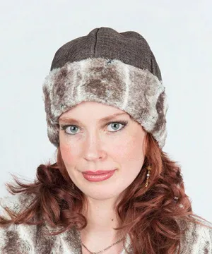 Beanie Hat, Structured - Origin in Java Upholstery with Luxury Faux Fur in Birch (Only One Medium Left!)