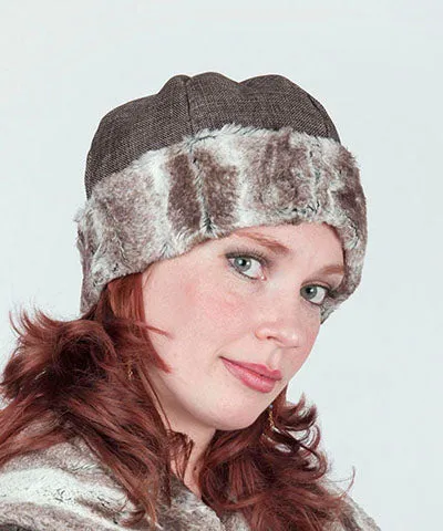 Beanie Hat, Structured - Origin in Java Upholstery with Luxury Faux Fur in Birch (Only One Medium Left!)