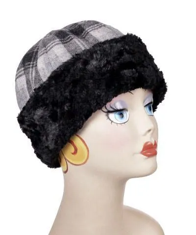 Beanie Hat, Structured - Wool Plaid in Twilight with Cuddly Faux Fur (Only Two Left!)