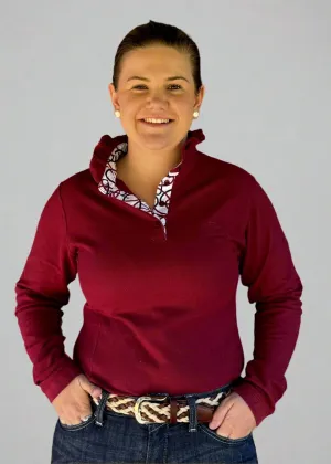 Bella - Burgundy Long Sleeve Ruffle Polo Shirt