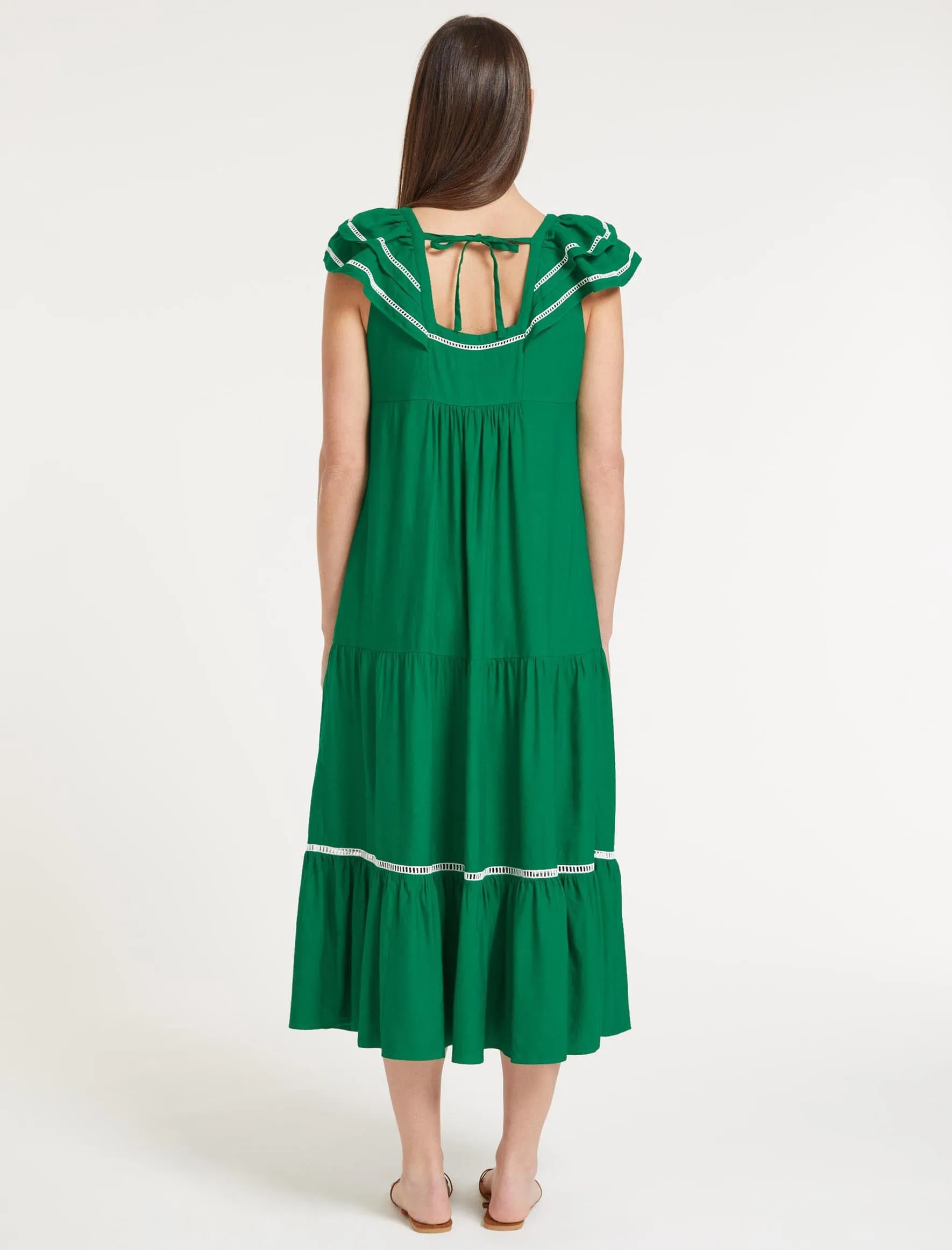 Bella Linen Blend Maxi Dress - Emerald Green White