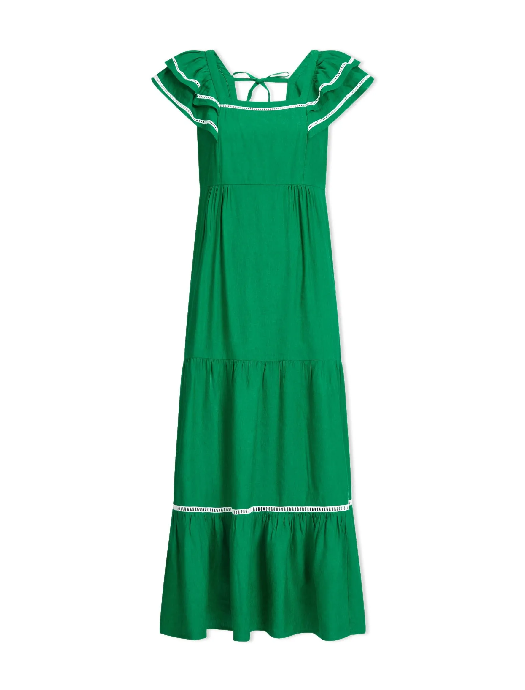 Bella Linen Blend Maxi Dress - Emerald Green White