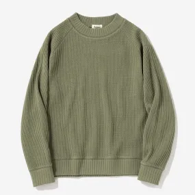 Big Waffle Mid-Neck Sweater - Olive Green