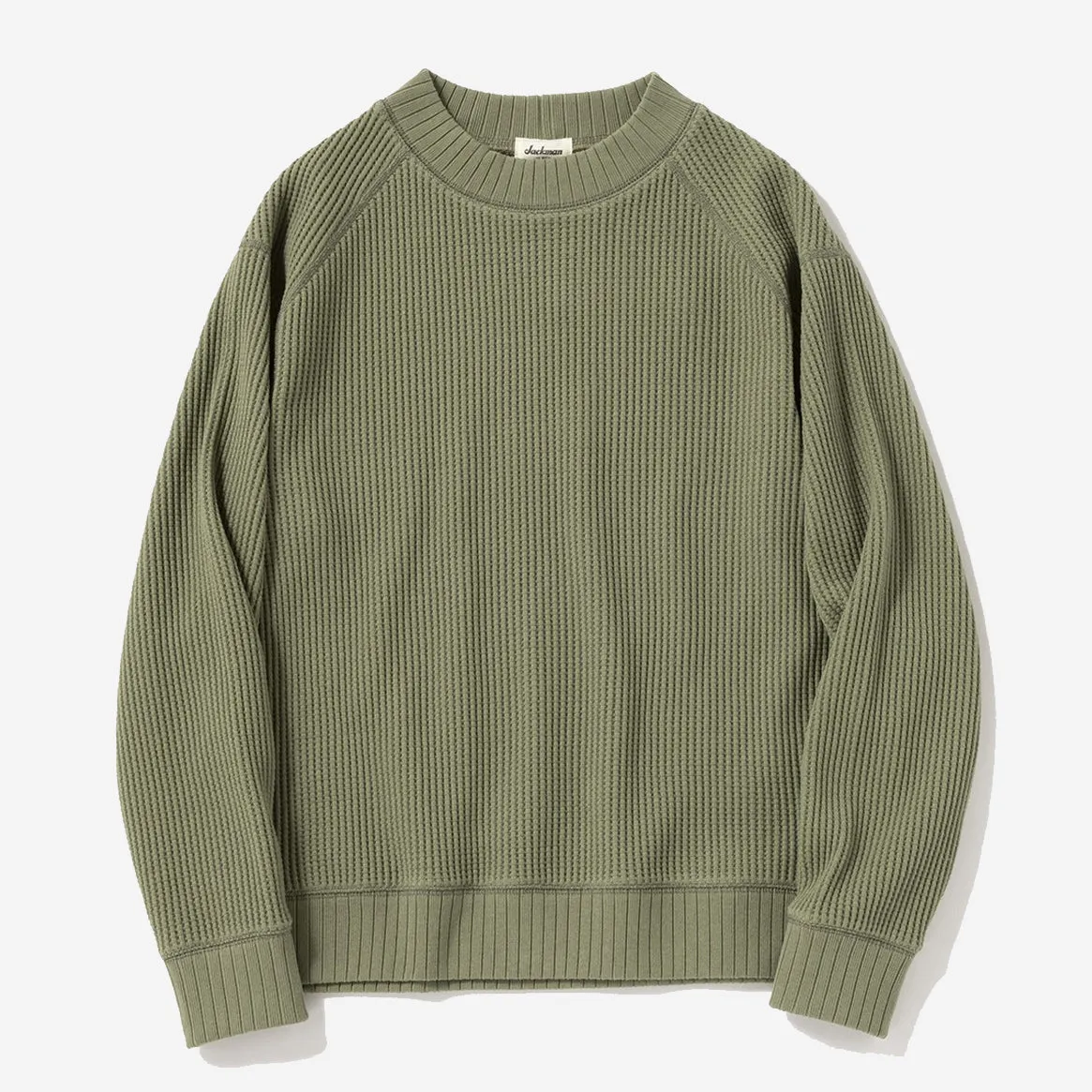 Big Waffle Mid-Neck Sweater - Olive Green