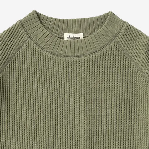 Big Waffle Mid-Neck Sweater - Olive Green