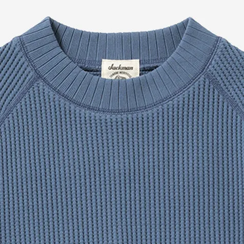 Big Waffle Mid-Neck Sweater - Smoky Blue