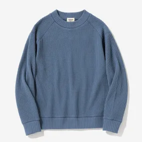 Big Waffle Mid-Neck Sweater - Smoky Blue