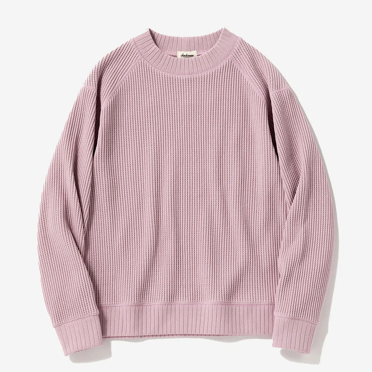 Big Waffle Mid-Neck Sweater - Smoky Pink