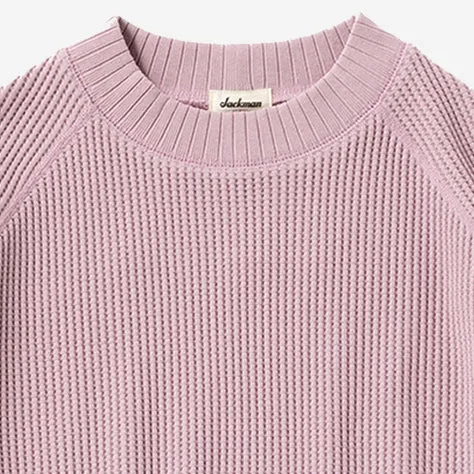 Big Waffle Mid-Neck Sweater - Smoky Pink