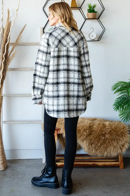 Black/White Plaid Tweed Flap Pocket Shacket