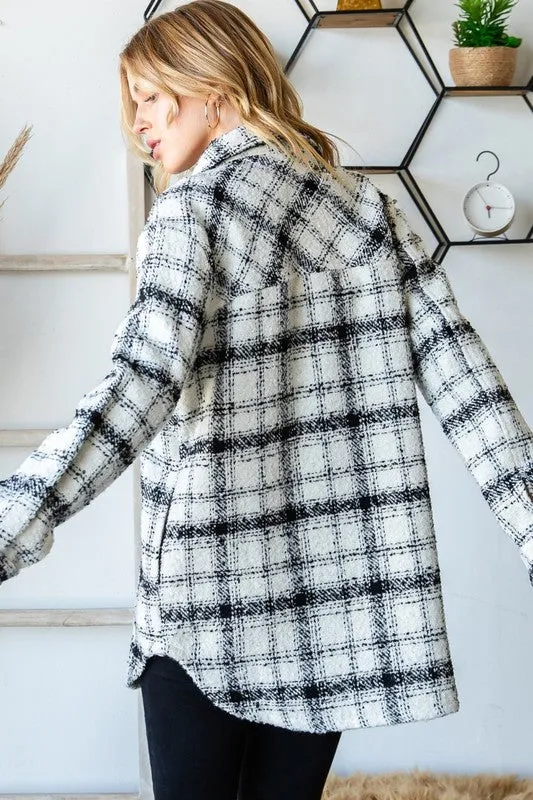 Black/White Plaid Tweed Flap Pocket Shacket