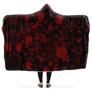 Blood Rose Romance Hooded Blanket - Cozy and Warm Wrap-around Blanket with Vegan Fur Lining and Hood