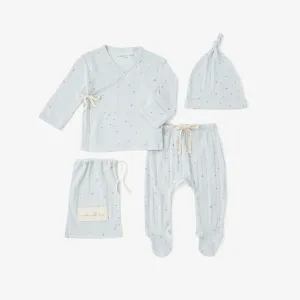 Blue Celestial Organic Ribbed Cotton Layette Set