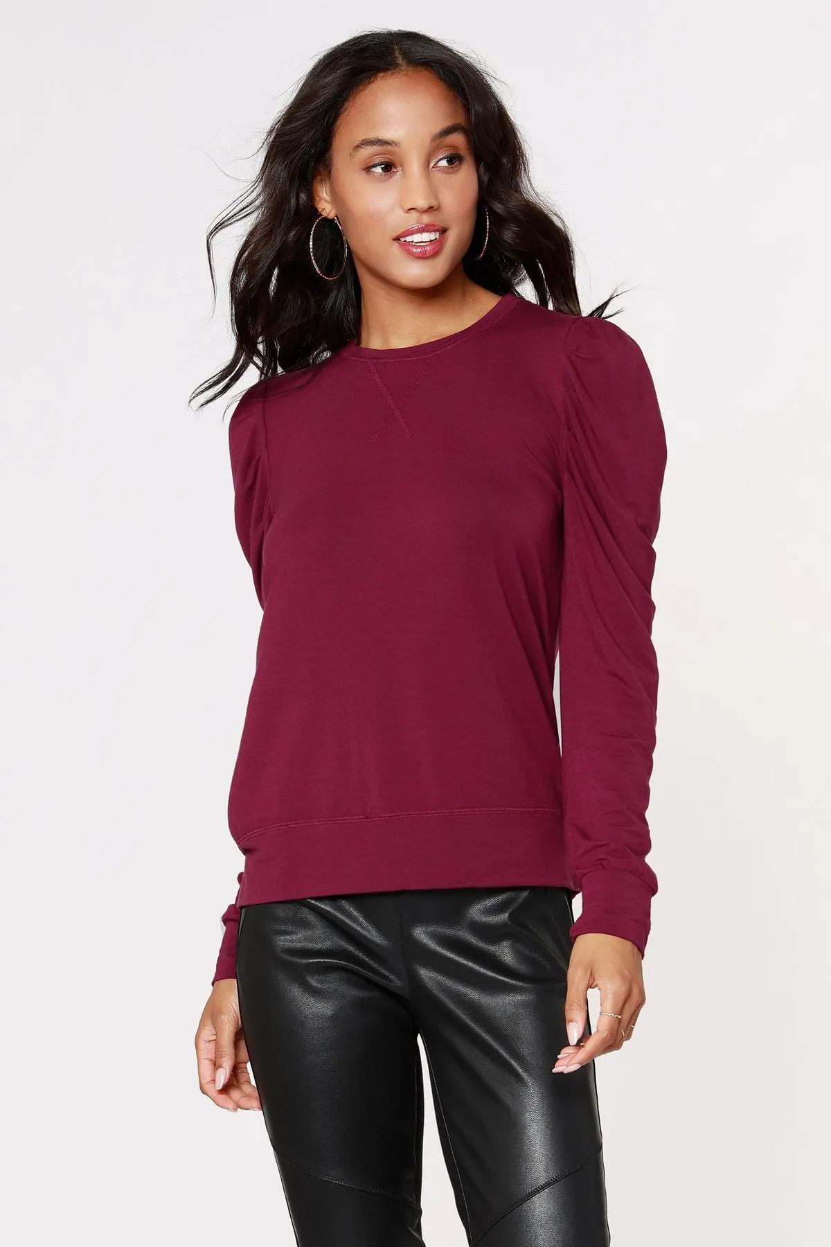 Bobi Puffy Sleeve Top - Burgundy